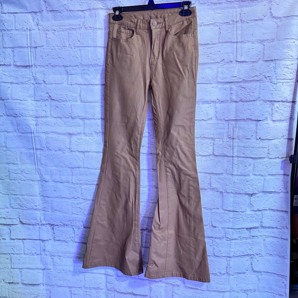 Rosy Brown Vegan Leather Flare pants sz S stylish On the town